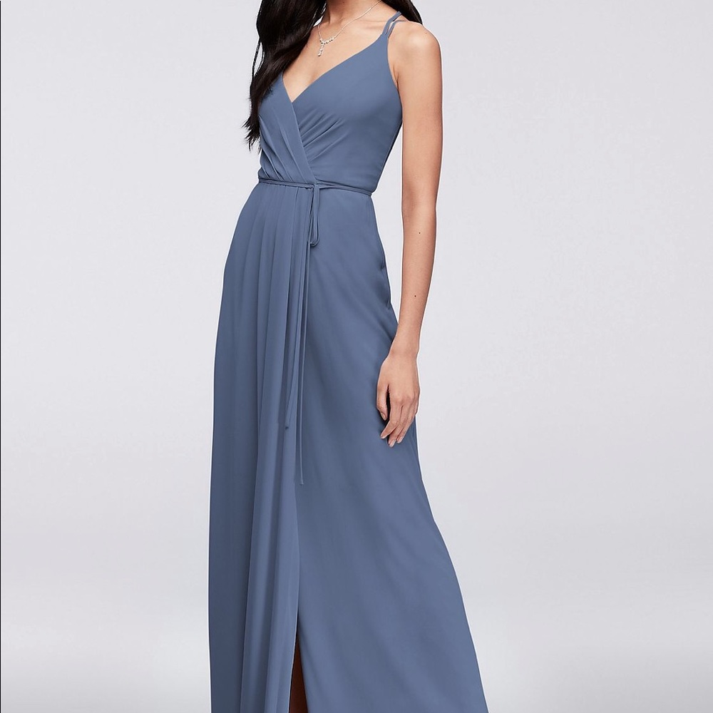 David’s Bridal Steel Blue Wrap Dress sz 0